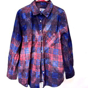 American Sweetheart Shirt Tie Dye Dyed Blue Size XL Red Flannel Extra Large OOAK
